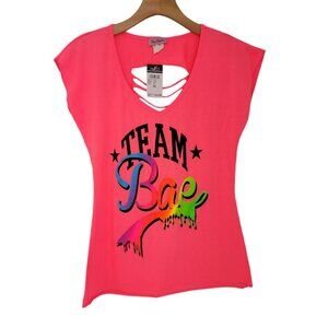Miss Popular Shirt Kids Girls Sz XL Cold Shoulder Team Bae Hot Pink NEW‎ NWT